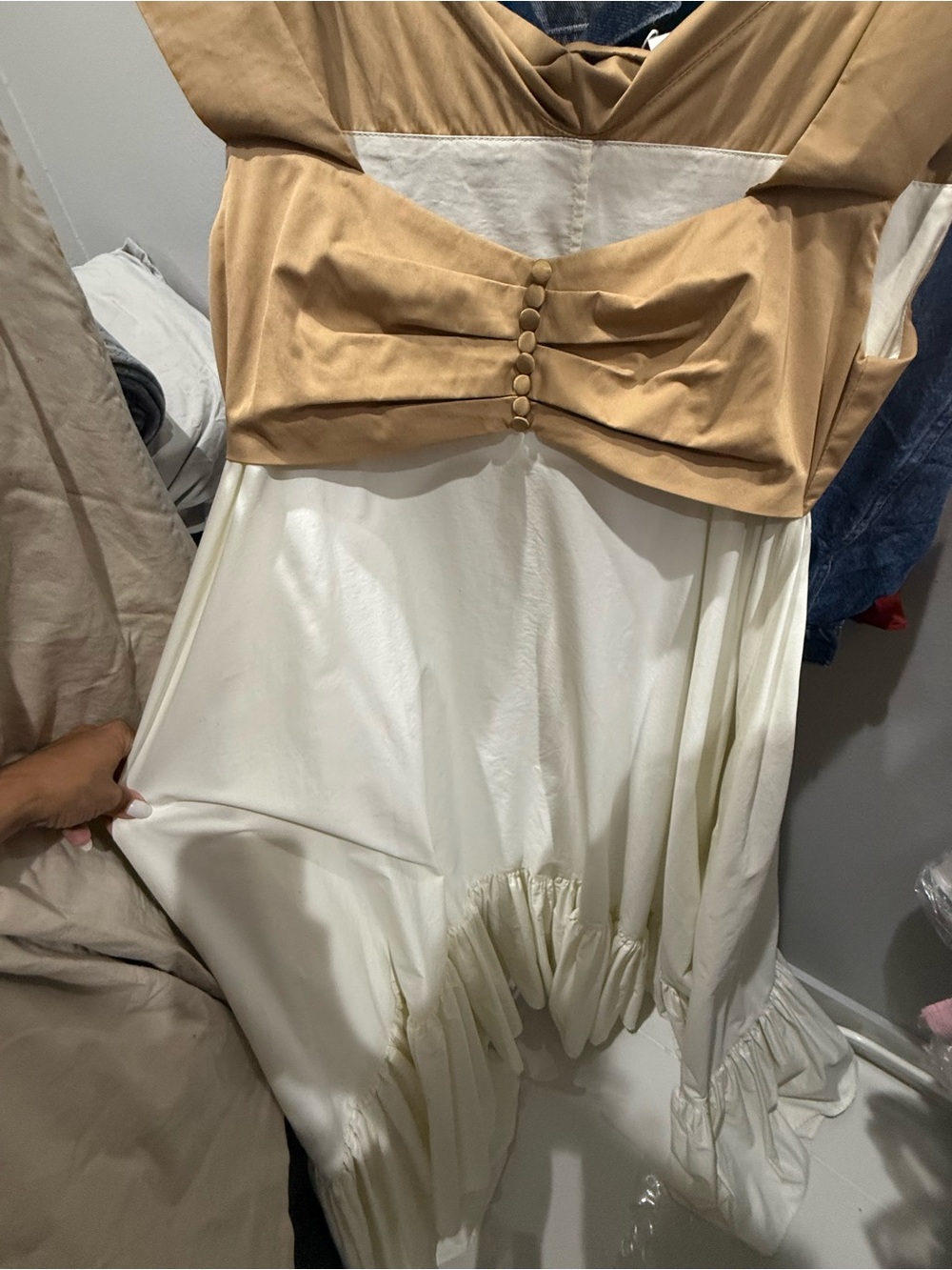 Anna October Cream and Tan High Low Dress - Picture 3 of 6